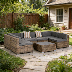 English Elm Garden PE Rattan Modular Outdoor Sectional Sofa Set Seats Six with Wicker Coffee Table T3971S00124