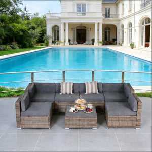 English Elm Garden PE Rattan Modular Outdoor Sectional Sofa Set Seats Six with Wicker Coffee Table T3971S00124