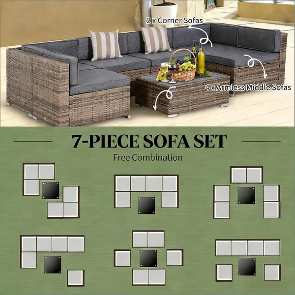 English Elm Garden PE Rattan Modular Outdoor Sectional Sofa Set Seats Six with Wicker Coffee Table T3971S00124