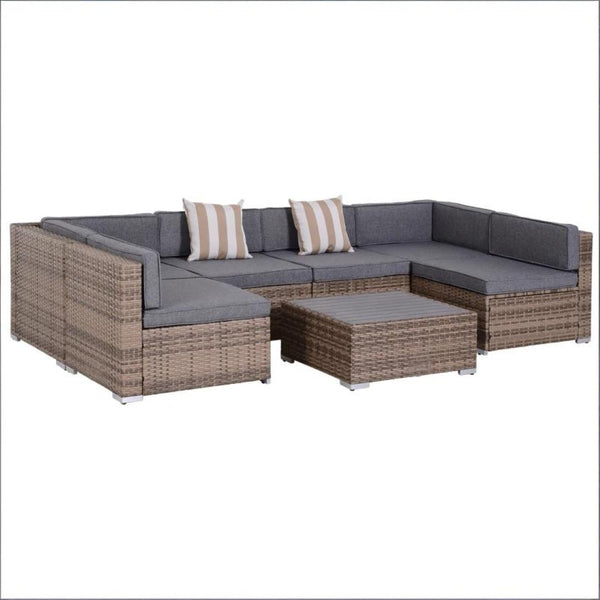 English Elm Garden PE Rattan Modular Outdoor Sectional Sofa Set Seats Six with Wicker Coffee Table T3971S00124