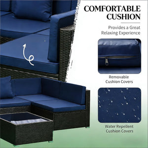 English Elm Outdoor Modular Wicker Sectional Set PE Rattan Patio Seating with Glass Coffee Table T3971S00125