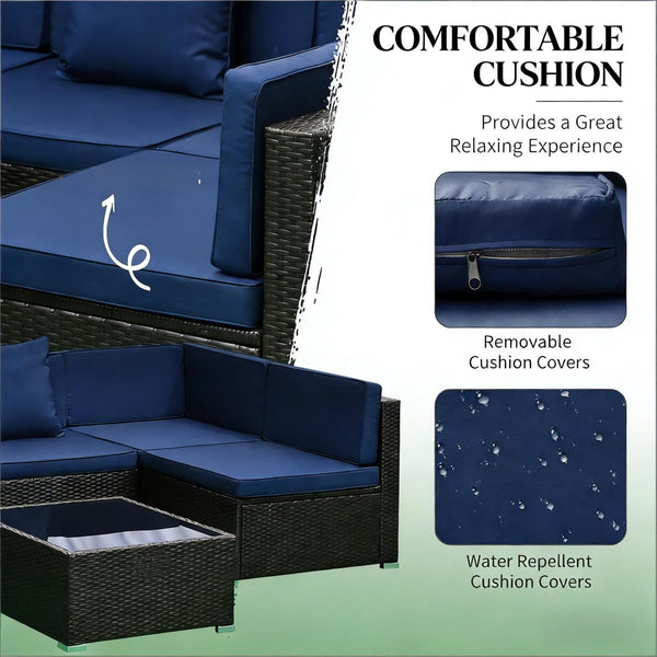 English Elm Outdoor Modular Wicker Sectional Set PE Rattan Patio Seating with Glass Coffee Table T3971S00125