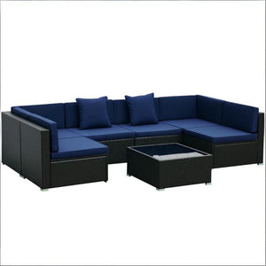 English Elm Outdoor Modular Wicker Sectional Set PE Rattan Patio Seating with Glass Coffee Table T3971S00125