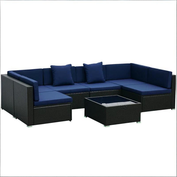 English Elm Outdoor Modular Wicker Sectional Set PE Rattan Patio Seating with Glass Coffee Table T3971S00125