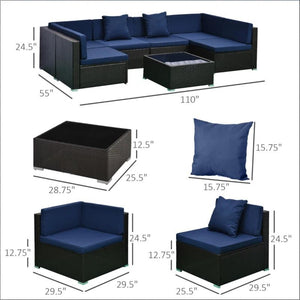 English Elm Outdoor Modular Wicker Sectional Set PE Rattan Patio Seating with Glass Coffee Table T3971S00125