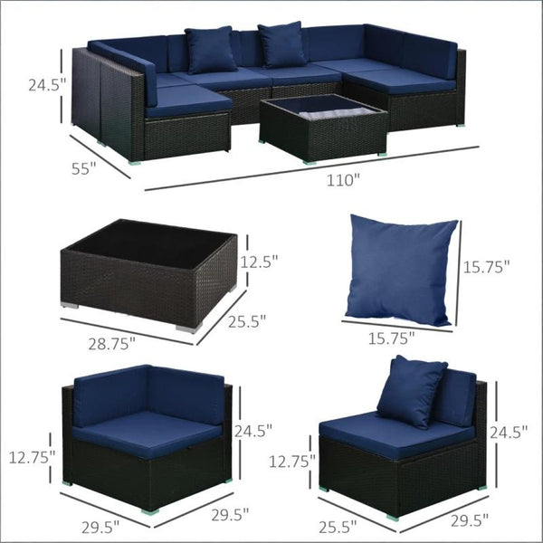 English Elm Outdoor Modular Wicker Sectional Set PE Rattan Patio Seating with Glass Coffee Table T3971S00125