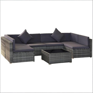 English Elm 7-Piece Outdoor Modular Rattan Sectional Set with Steel Frame and Glass Coffee Table T3971S00126