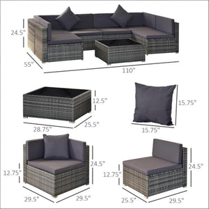 English Elm 7-Piece Outdoor Modular Rattan Sectional Set with Steel Frame and Glass Coffee Table T3971S00126