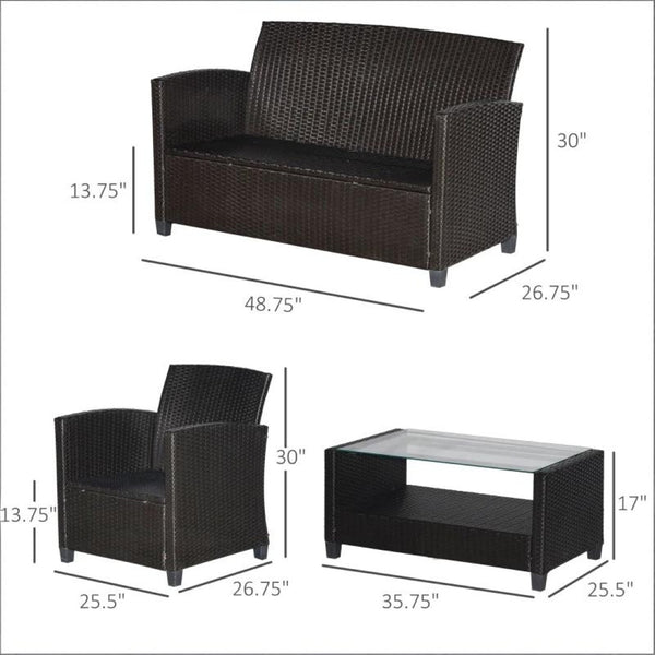 English Elm Garden Pe Wicker Outdoor Conversation Set with Tufted Cushions and Tempered Glass Table T3971S00136