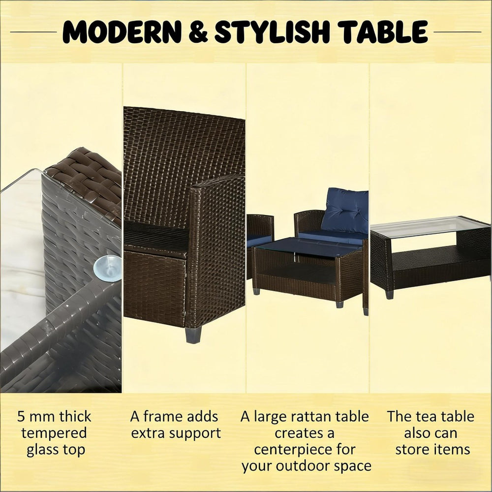 English Elm Garden Pe Wicker Outdoor Conversation Set with Tufted Cushions and Tempered Glass Table T3971S00136