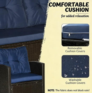 English Elm Garden Pe Wicker Outdoor Conversation Set with Tufted Cushions and Tempered Glass Table T3971S00136