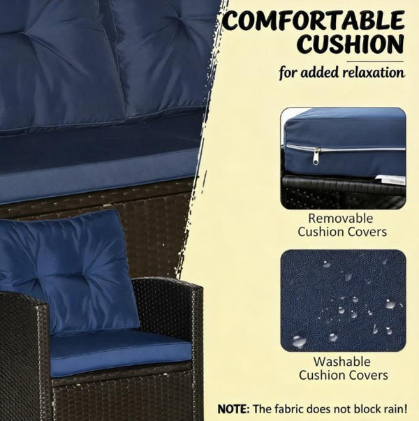 English Elm Garden Pe Wicker Outdoor Conversation Set with Tufted Cushions and Tempered Glass Table T3971S00136