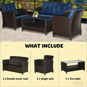 English Elm Garden Pe Wicker Outdoor Conversation Set with Tufted Cushions and Tempered Glass Table T3971S00136