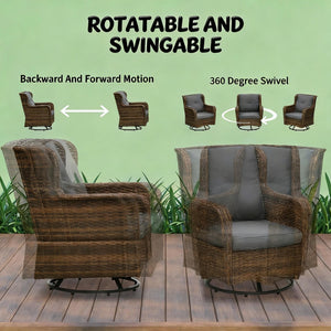 English Elm Poolside Outdoor Wicker Conversation Set with Swivel Glider Chairs and Glass Coffee Table T3971S00139