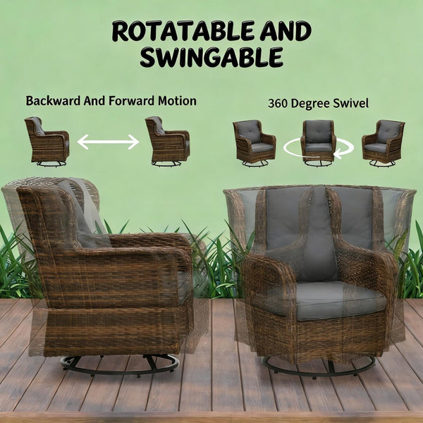English Elm Poolside Outdoor Wicker Conversation Set with Swivel Glider Chairs and Glass Coffee Table T3971S00139