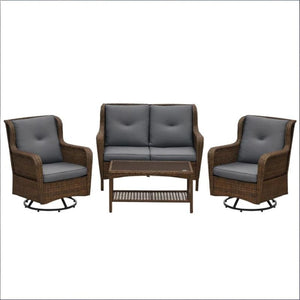 English Elm Poolside Outdoor Wicker Conversation Set with Swivel Glider Chairs and Glass Coffee Table T3971S00139