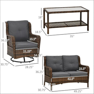 English Elm Poolside Outdoor Wicker Conversation Set with Swivel Glider Chairs and Glass Coffee Table T3971S00139