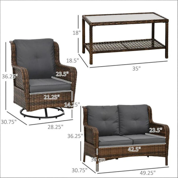 English Elm Poolside Outdoor Wicker Conversation Set with Swivel Glider Chairs and Glass Coffee Table T3971S00139
