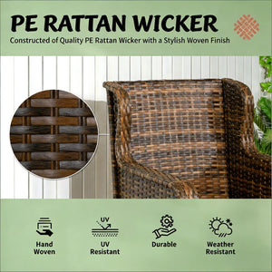 English Elm Garden PE Rattan Outdoor Conversation Set with Swivel Chairs Loveseat and Glass Table T3971S00144