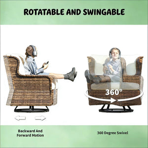 English Elm Garden PE Rattan Outdoor Conversation Set with Swivel Chairs Loveseat and Glass Table T3971S00144