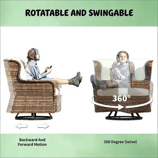 English Elm Garden PE Rattan Outdoor Conversation Set with Swivel Chairs Loveseat and Glass Table T3971S00144