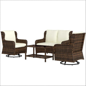 English Elm Garden PE Rattan Outdoor Conversation Set with Swivel Chairs Loveseat and Glass Table T3971S00144