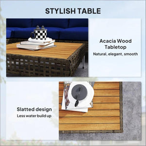 English Elm Modular Outdoor Sectional 7 Piece Pe Rattan Patio Set with Acacia Wood Table T3971S00149