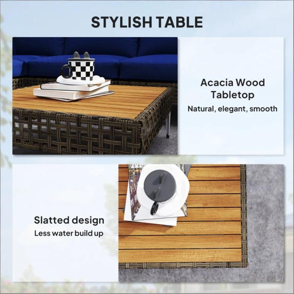 English Elm Modular Outdoor Sectional 7 Piece Pe Rattan Patio Set with Acacia Wood Table T3971S00149