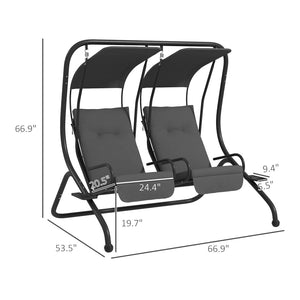 English Elm 2-seater Freestanding Porch Swing Set with Uv Canopy and Steel Frame for Patios T3971S00262
