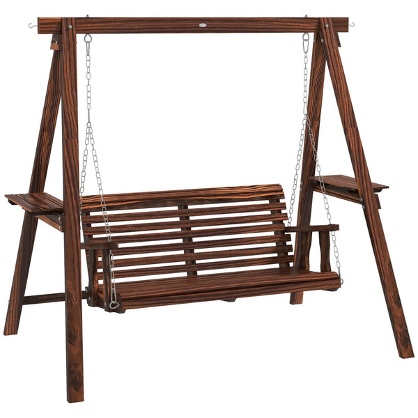 English Elm 2-Seat Outdoor Porch Swing with Fir Wood Frame Side Tables and Adjustable Chains T3971S00263