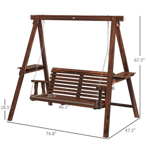 English Elm 2-Seat Outdoor Porch Swing with Fir Wood Frame Side Tables and Adjustable Chains T3971S00263