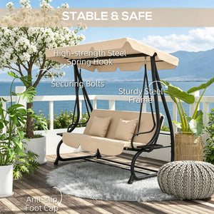 English Elm Free Standing Porch Swing Daybed with Adjustable Canopy Cushioned Outdoor Lounge T3971S00264