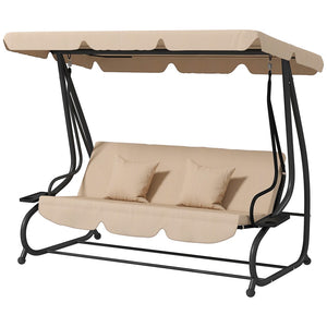 English Elm Free Standing Porch Swing Daybed with Adjustable Canopy Cushioned Outdoor Lounge T3971S00264