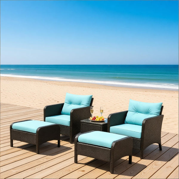 English Elm Modern Five Piece Outdoor Patio Lounge Set with PE Rattan Wicker and Tempered Glass Table T3971S00266
