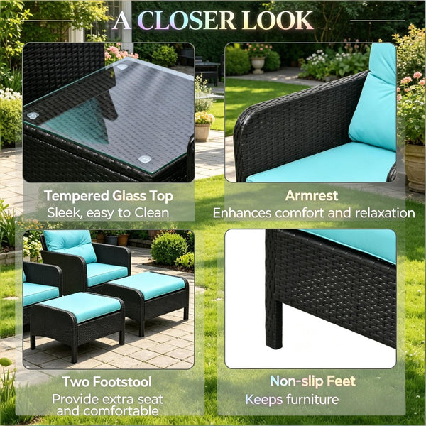 English Elm Modern Five Piece Outdoor Patio Lounge Set with PE Rattan Wicker and Tempered Glass Table T3971S00266