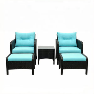 English Elm Modern Five Piece Outdoor Patio Lounge Set with PE Rattan Wicker and Tempered Glass Table T3971S00266
