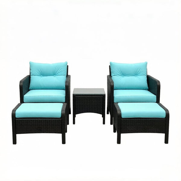 English Elm Modern Five Piece Outdoor Patio Lounge Set with PE Rattan Wicker and Tempered Glass Table T3971S00266