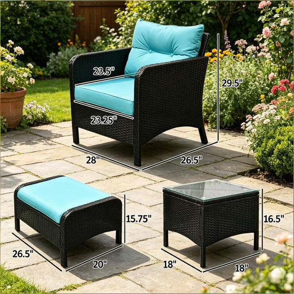 English Elm Modern Five Piece Outdoor Patio Lounge Set with PE Rattan Wicker and Tempered Glass Table T3971S00266