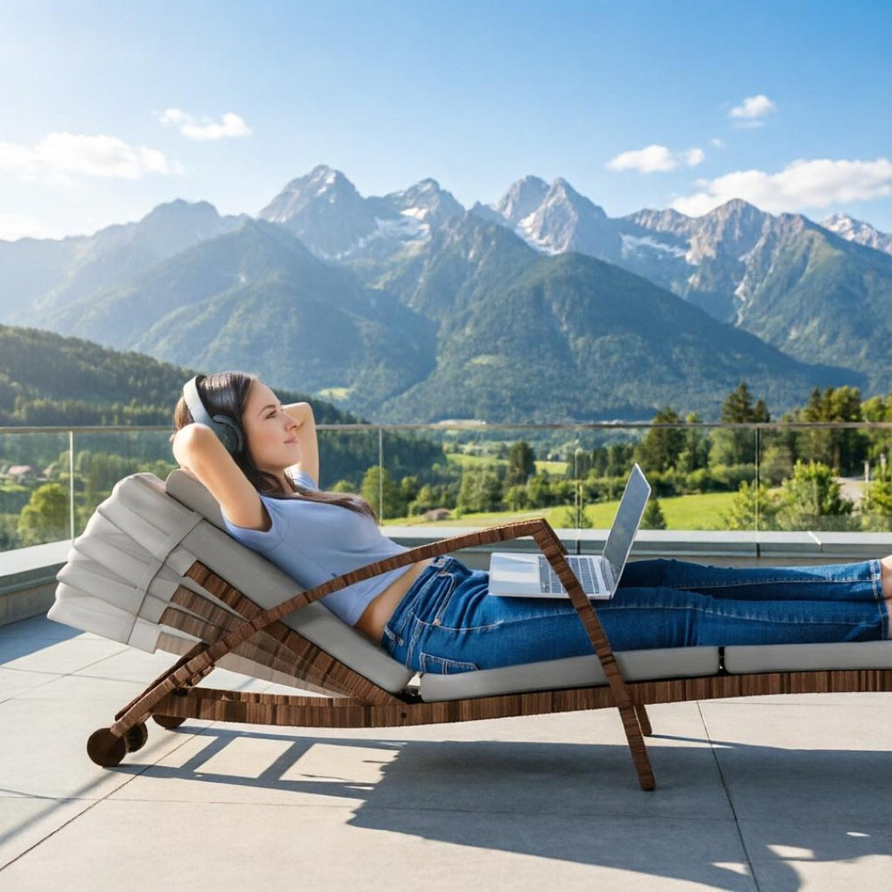 English Elm 2 Pe Rattan Wicker Outdoor Chaise Loungers with Adjustable Backrest Cushions and Wheels T3971S00272