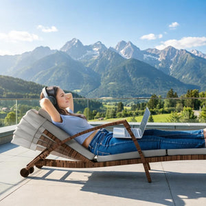 English Elm 2 Pe Rattan Wicker Outdoor Chaise Loungers with Adjustable Backrest Cushions and Wheels T3971S00272
