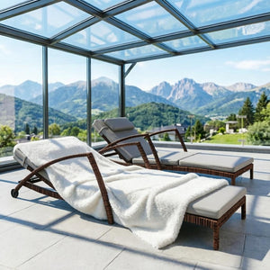 English Elm 2 Pe Rattan Wicker Outdoor Chaise Loungers with Adjustable Backrest Cushions and Wheels T3971S00272