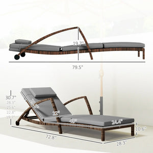 English Elm 2 Pe Rattan Wicker Outdoor Chaise Loungers with Adjustable Backrest Cushions and Wheels T3971S00272