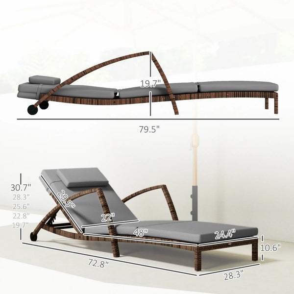 English Elm 2 Pe Rattan Wicker Outdoor Chaise Loungers with Adjustable Backrest Cushions and Wheels T3971S00272