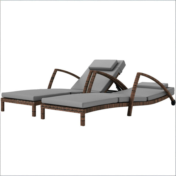 English Elm 2 Pe Rattan Wicker Outdoor Chaise Loungers with Adjustable Backrest Cushions and Wheels T3971S00272