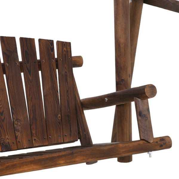 English Elm 2-seat Solid Fir Pine Log A-frame Garden Swing Bench for Outdoor Patio Relaxation T3971S00276