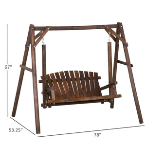 English Elm 2-seat Solid Fir Pine Log A-frame Garden Swing Bench for Outdoor Patio Relaxation T3971S00276