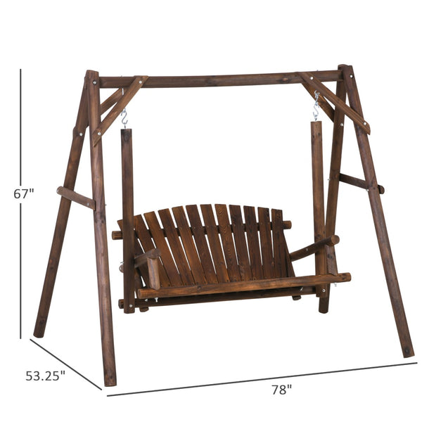 English Elm 2-seat Solid Fir Pine Log A-frame Garden Swing Bench for Outdoor Patio Relaxation T3971S00276