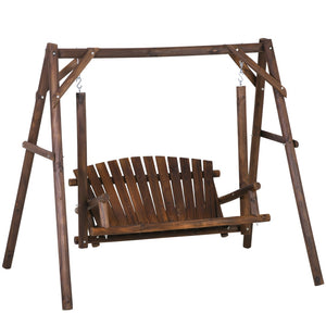 English Elm 2-seat Solid Fir Pine Log A-frame Garden Swing Bench for Outdoor Patio Relaxation T3971S00276