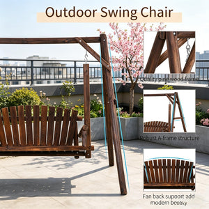 English Elm 2-seat Solid Fir Pine Log A-frame Garden Swing Bench for Outdoor Patio Relaxation T3971S00276