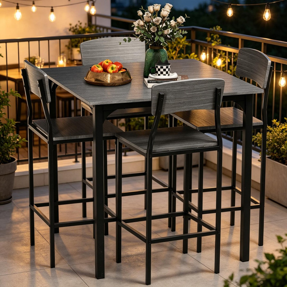 English Elm 5-piece Square Counter Height Dining Set with Steel Frame Stools and Wood Grain Mdf Top T3971S00285
